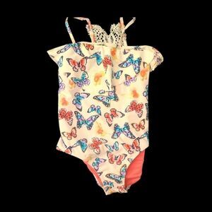LIMITED TOO Swimsuit 1-Piece Crocheted Butterfly Print Ruffle Girls sz X…